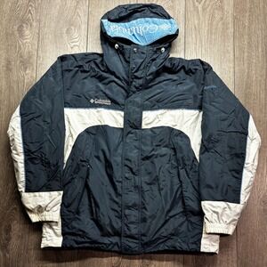 Vintage Columbia Core Fleece Lined Hooded Jacket Large 1990s Blue White Coat